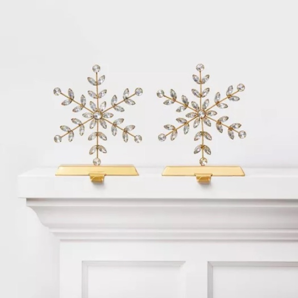 2pk Beaded Snowflake with Gold Base Stocking Holder - Wondershop